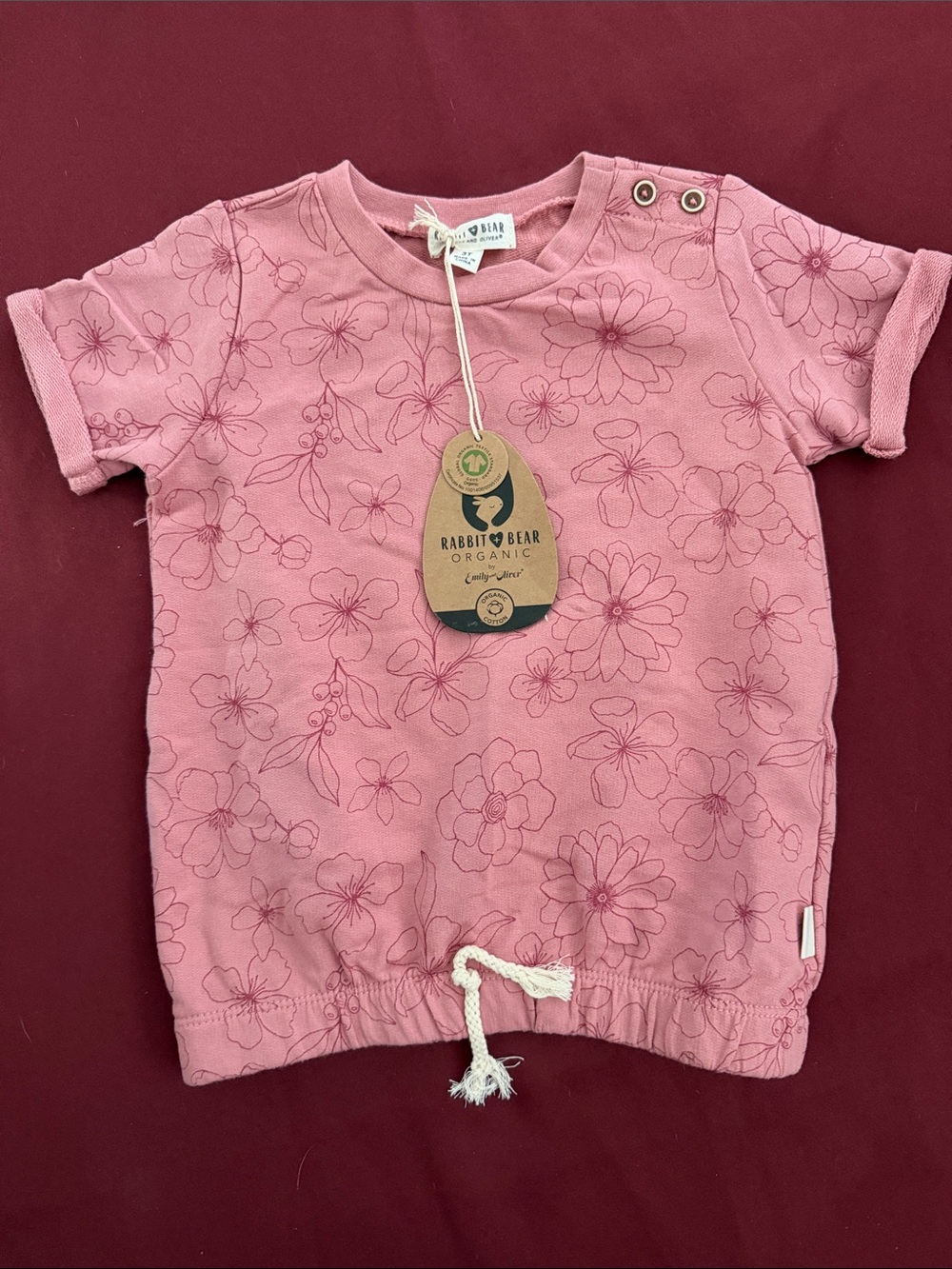 Rabbit + Bear Organic Kids 3T Pink Floral Short Sleeve Tee